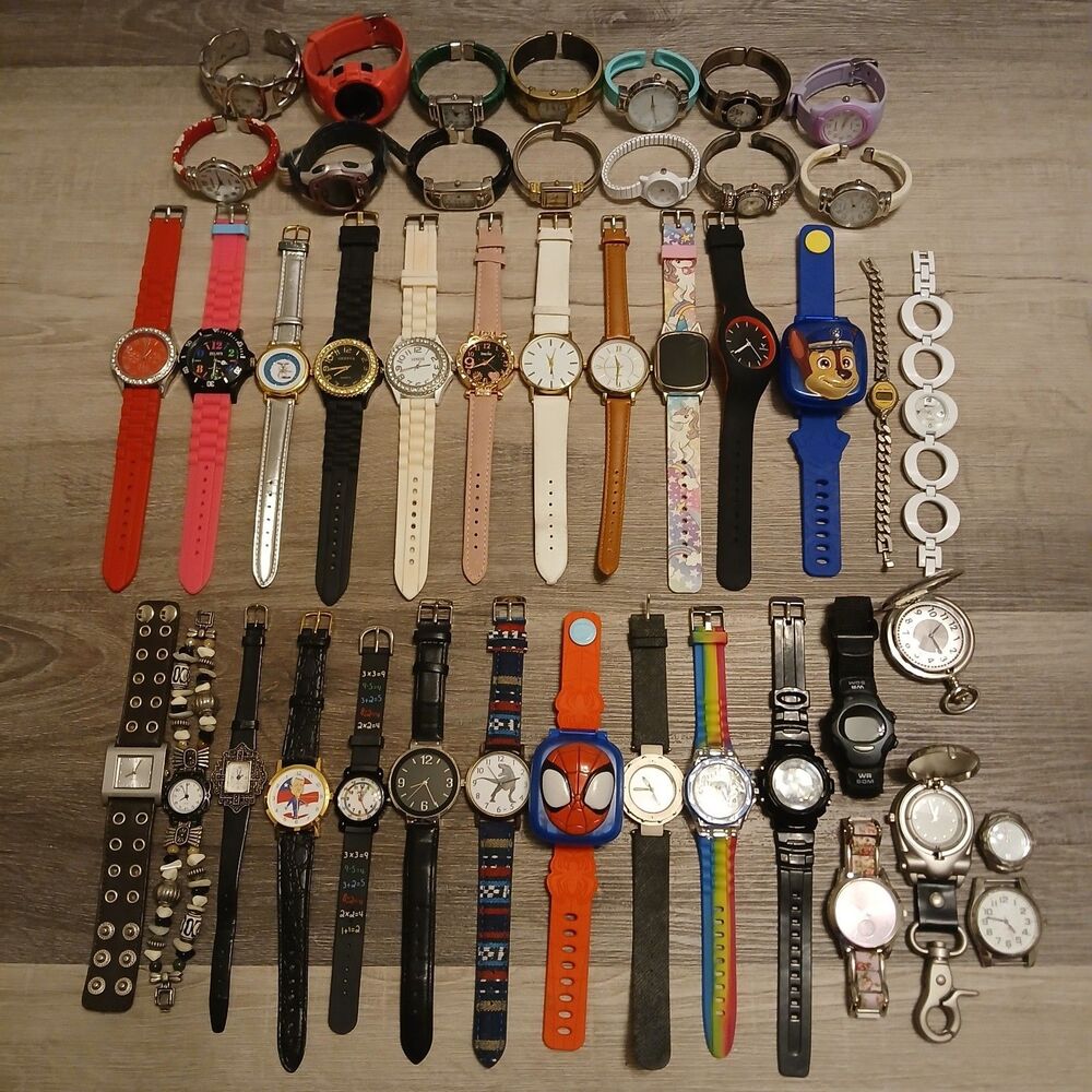 Huge Watch Lot of 40+ Mixed Brands Vintage & Modern Parts/Repair Untested-Box D5